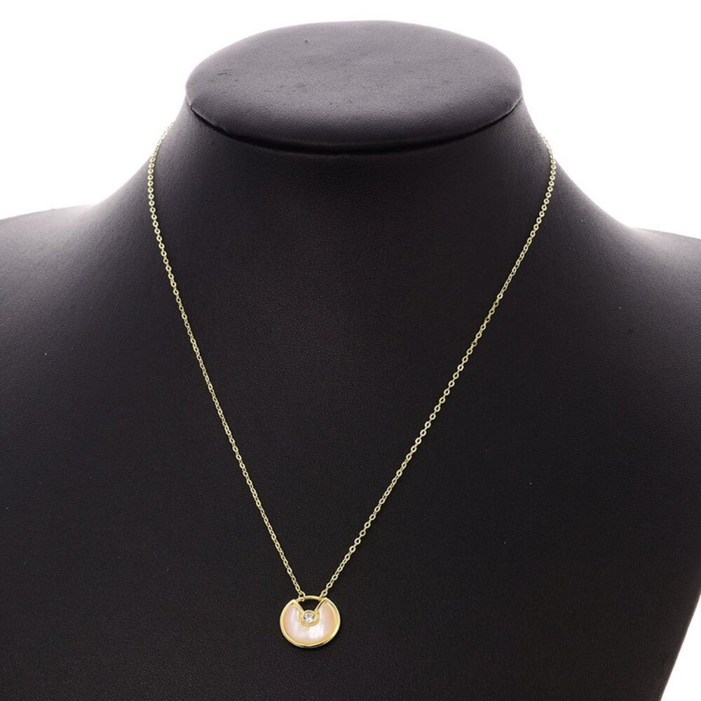 14kt Gold Plated over Sterling Silver White MOP Shell CZ Amulet Necklace - Picture 6 of 6